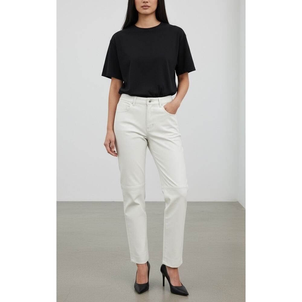 NWT Reformation x VEDA Cynthia Cream White Leather Pants Size 12 Straight leg